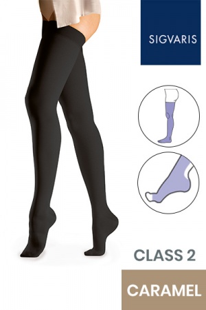 Sigvaris Essential Comfortable Unisex Class 2 Thigh High Caramel Compression Stockings with Open Toe